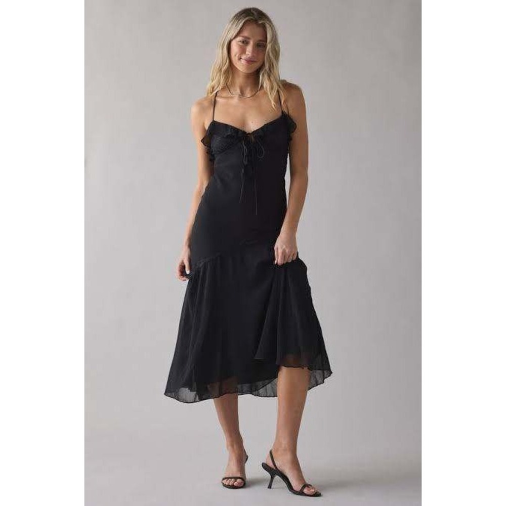 UO Kimchi Blue Lost In Time Asymmetric Ruffle Slip Midi Dress Medium NWT